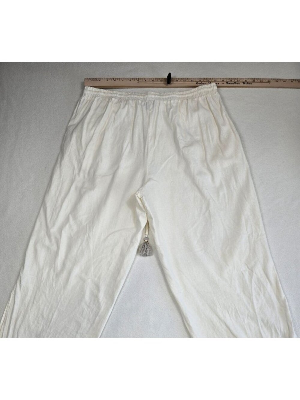 Melissa Paige White Linen Blend Drawstring Pants XL With Tassels Boho - Picture 5 of 5